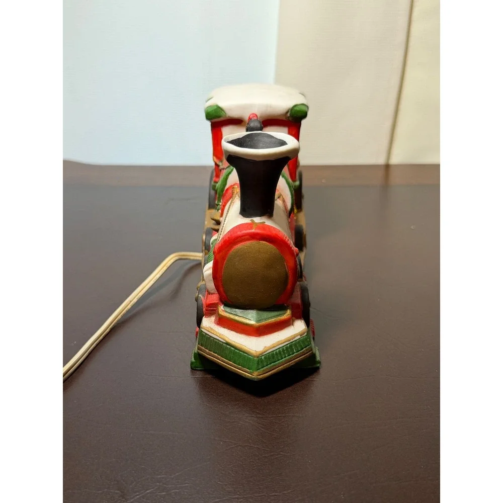 Vintage Ceramic Christmas Train Locomotive Lighted Holiday Decor Red Green Box